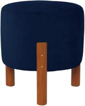 Puff Redondo Luxo Decorativo Charme Thor com Pés de Madeira Suede Azul -PC MÓVEIS