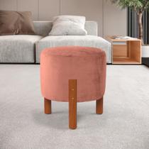 Puff Redondo Luxo Decorativo Zeus com Pés em Madeira Maciça Suede Rose
