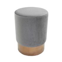 Puff Redondo Moderno Estof. Cinza Base Metal Luxo