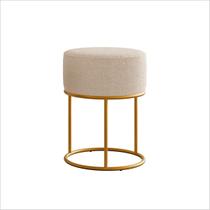 Puff Redondo Neon Bouclê Bege Base Metálica Dourado - MS