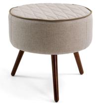 Puff Redondo Nina D02 Tressê Bege Pés Palito Rústico D-470