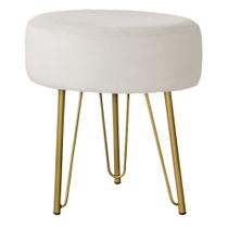 Puff Redondo para Quarto e Sala de Estar Tripe Base Ferro Dourado Veludo