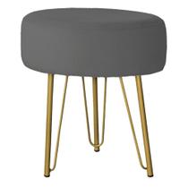 Puff Redondo para Quarto e Sala de Estar Tripe Base Ferro Dourado Veludo