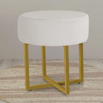 Puff Redondo para Quarto e Sala Madrid Base Ferro Dourado Veludo