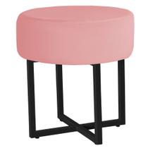 Puff Redondo para Quarto e Sala Madrid Base Ferro Preto Veludo