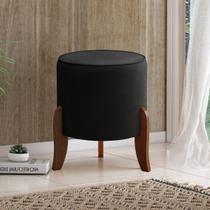 Puff Redondo para Sala 46 x 47 Cm Veneza Pés Madeira Suede Preto CCs