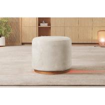 Puff Redondo para Sala Base de Madeira Linho Puff Redondo para Sala Base de Madeira Linho