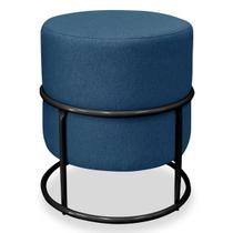 Puff Redondo Para Sala Base Preta Heitor Linho Azul Marinho