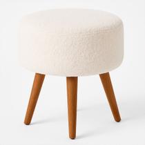 Puff Redondo Pés Madeira 40cm Yuna Bouclé Off White - sallar home