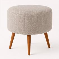 Puff Redondo Pés Madeira 40cm Yuna Linho Bege - sallar home Puff Redondo Pés Madeira 40cm Yuna Linho Bege - sallar home