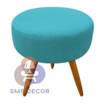 Puff Redondo Pés Palito Azul Turquesa