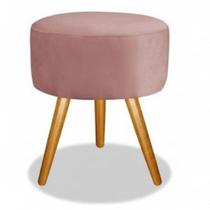 Puff Redondo Pés Palito Rosa Veludo