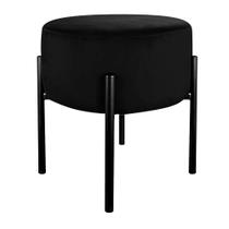 Puff Redondo Suede Preto Base Metálica Preto - Belliv Decor