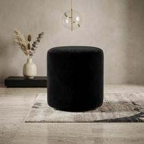 Puff Redondo Veludo Preto Sala Banqueta Luxo Quarto Premium