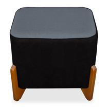 Puff Retangular Decorativo Iris no Linho Preto/Cinza