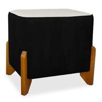 Puff Retangular Decorativo Iris no Linho Preto/CRU