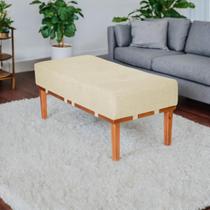 Puff Retangular Mini Recamier Em Linho E Madeira Maciça 80 cm Puff Retangular Mini Recamier Em Linho E Madeira Maciça 80 cm