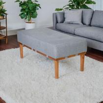 Puff Retangular Mini Recamier Em Linho E Madeira Maciça 80 cm Puff Retangular Mini Recamier Em Linho E Madeira Maciça 80 cm