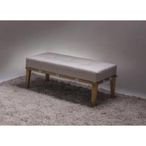 Puff Retangular Recamier Bege 100cm Sofáni Pés Madeira