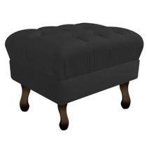Puff Retrô Capitonê Decorativo Pé em Madeira Sala de Estar Recepção Escritório Suede Preto - Damaffê Móveis