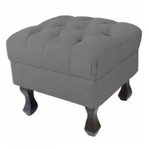 Puff Retrô Fixo Luis Xv Capitonê Suede Cinza - DS Estofados