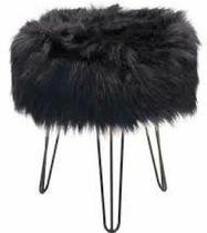 Puff Sala E Hall De Entrada Redondo Pelúcia Preto Pé Aramado Puff Sala E Hall De Entrada Redondo Pelúcia Preto Pé Aramado