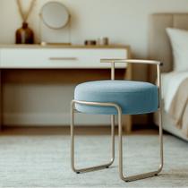 Puff Sala Redondo Evans Base Metal Champagne Tecido Boucle Cores