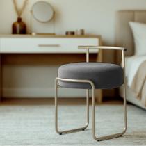Puff Sala Redondo Evans Base Metal Champagne Tecido Boucle Cores Puff Sala Redondo Evans Base Metal Champagne Tecido Boucle Cores