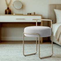 Puff Sala Redondo Evans Base Metal Champagne Tecido Boucle Cores