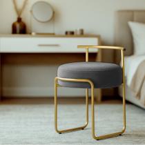 Puff Sala Redondo Evans Base Metal Gold Tecido Boucle Cores