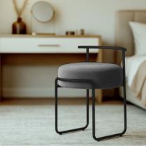 Puff Sala Redondo Evans Base Metal Preto Tecido Boucle Cores