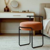 Puff Sala Redondo Evans Base Metal Preto Tecido Boucle Cores