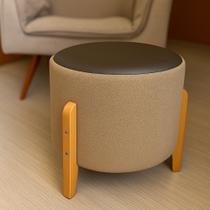 Puff Soft Bouclé Banqueta Assento Elegante com Couro e Pés de Madeira para Sala e Quarto