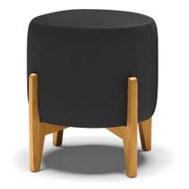 Puff Stella material sintético Preto Base Madeira Castanho - D'rossi Puff Stella material sintético Preto Base Madeira Castanho - D'rossi