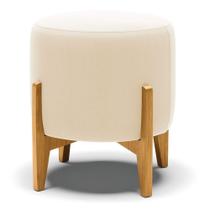 Puff Stella Suede Bege Base Madeira Castanho - D'rossi Puff Stella Suede Bege Base Madeira Castanho - D'rossi