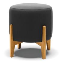 Puff Stella Suede Preto Base Madeira Castanho - D'rossi Puff Stella Suede Preto Base Madeira Castanho - D'rossi