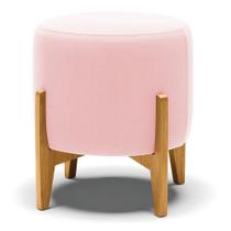 Puff Stella Suede Rosa Bebê Base Madeira Castanho - D'rossi Puff Stella Suede Rosa Bebê Base Madeira Castanho - D'rossi