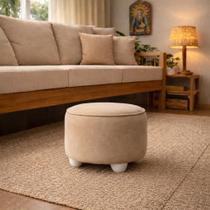 Puff Suede Bege Decorativo Confortável Para Sala