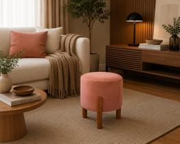 Puff suede rose 3 pés madeira maciça resistente macio forte suporta até 120kg tecido veludo inca decoração sala centro q Puff suede rose 3 pés madeira maciça resistente macio forte suporta até 120kg tecido veludo inca decoração sala centro q