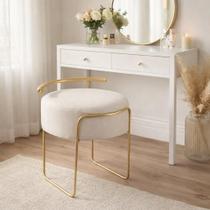 Puff Theo Redondo Base Dourada Bouclé Decorativo para Sala de Estar Cor:Off White