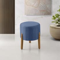 Puff Thor 3 Pés Veludo Azul Marinho Base em Madeira Maciça