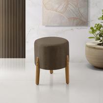 Puff Thor 3 Pés Veludo Marrom Base em Madeira Maciça