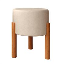 Puff Thor Em Linho Pés Em Eucalipto Redondo Pufe Sala