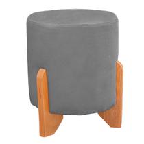 Puff Thor Luxo Madeira Maciça Redondo Suede Cinza Puff Thor Luxo Madeira Maciça Redondo Suede Cinza