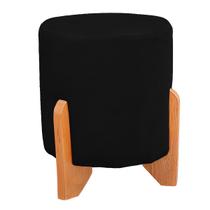 Puff Thor Luxo Madeira Maciça Redondo Suede Preto Puff Thor Luxo Madeira Maciça Redondo Suede Preto