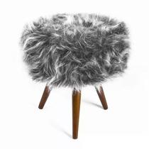 Puff Turim Pés Palito - Pelo Cinza - Salaone