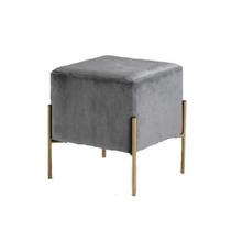 Puff Veludo Cinza Base Metálica Dourada E02 - D'Rossi Puff Veludo Cinza Base Metálica Dourada E02 - D'Rossi