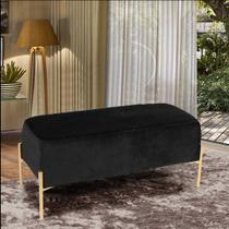 Puff Veludo Preto Matelassê Base Metálica Dourada E02 - D'Rossi Puff Veludo Preto Matelassê Base Metálica Dourada E02 - D'Rossi