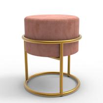 Puff Veludo Rosa Base De Ferro Moderno Veludo