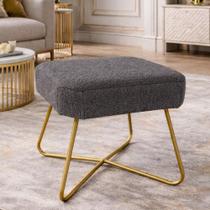 Puff Virginia Estofado Boucle Base Dourada Decorativo